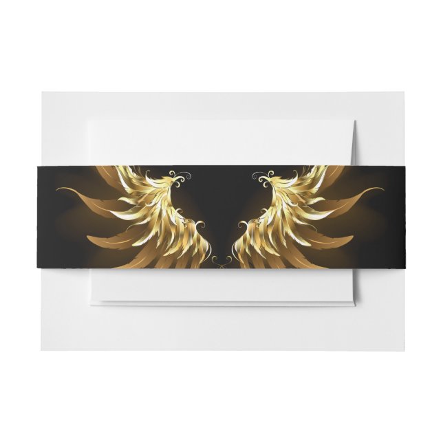 Golden Angel Wings on Black background Invitation Belly Band (Front Example)