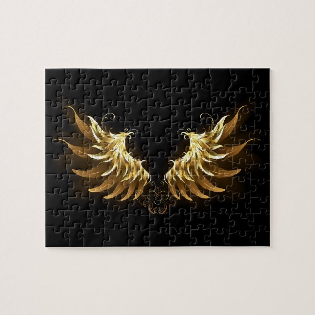 Golden Angel Wings on Black background Jigsaw Puzzle (Horizontal)