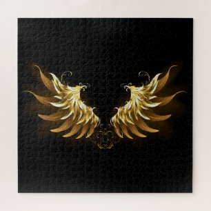 Golden Angel Wings on Black background Jigsaw Puzzle