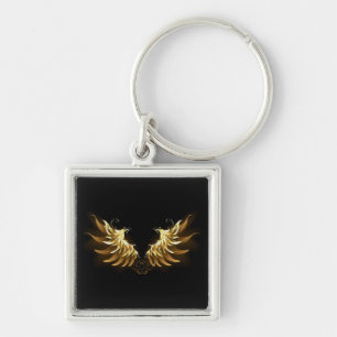 Golden Angel Wings on Black background Key Ring