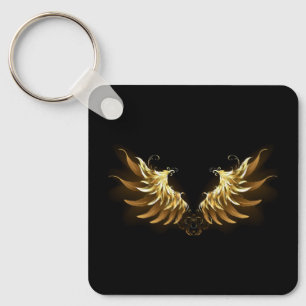Golden Angel Wings on Black background Key Ring