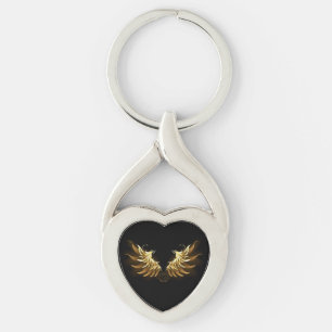 Golden Angel Wings on Black background Key Ring
