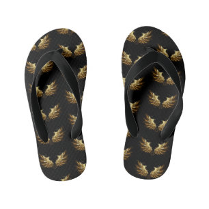 Golden Angel Wings on Black background Kid's Flip Flops