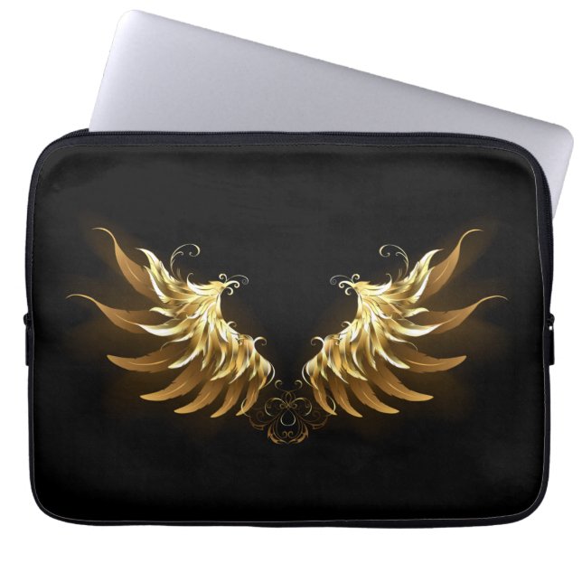 Golden Angel Wings on Black background Laptop Sleeve (Front)