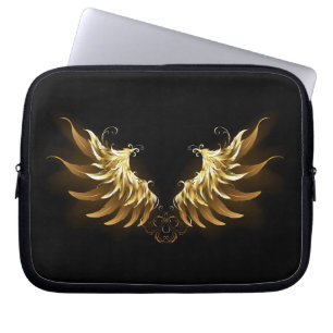Golden Angel Wings on Black background Laptop Sleeve