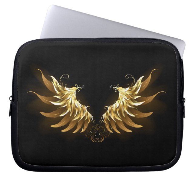 Golden Angel Wings on Black background Laptop Sleeve (Front)