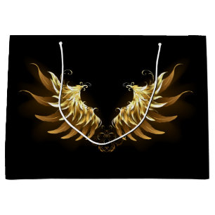 Golden Angel Wings on Black background Large Gift Bag