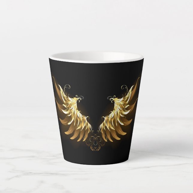 Golden Angel Wings on Black background Latte Mug (Front)