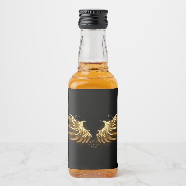 Golden Angel Wings on Black background Liquor Bottle Label (Front)