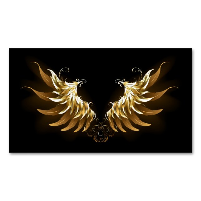 Golden Angel Wings on Black background Magnetic Business Card (Front)
