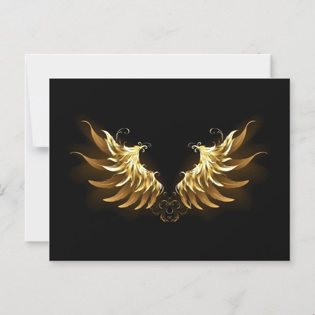 Golden Angel Wings on Black background Magnetic Invitation (Front)