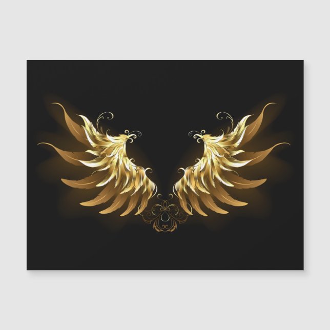 Golden Angel Wings on Black background Magnetic Invitation (Front)