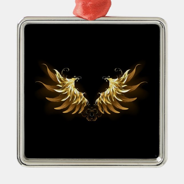 Golden Angel Wings on Black background Metal Tree Decoration (Front)