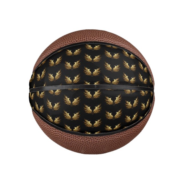 Golden Angel Wings on Black background Mini Basketball (Front)
