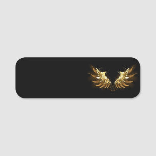 Golden Angel Wings on Black background Name Tag