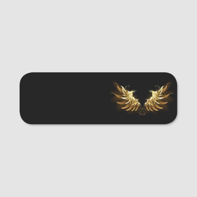 Golden Angel Wings on Black background Name Tag (Front)