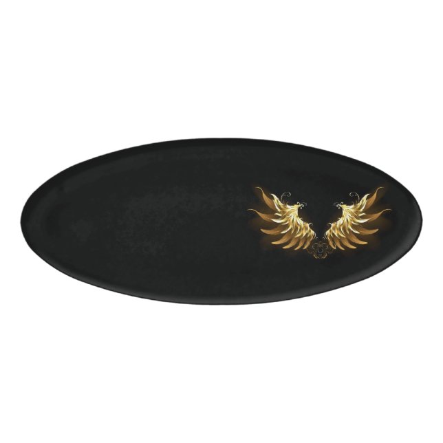 Golden Angel Wings on Black background Name Tag (Front)