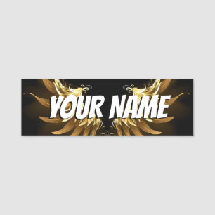 Golden Angel Wings on Black background Name Tag