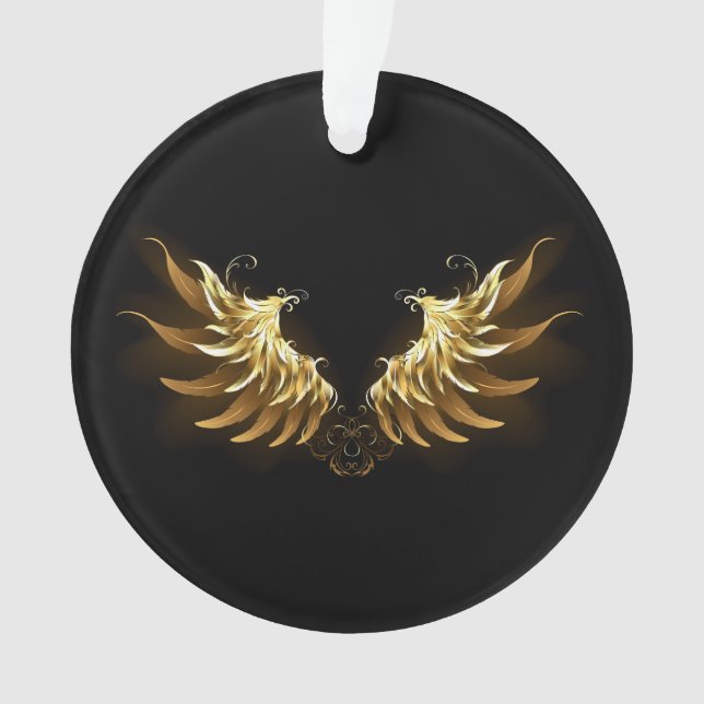 Golden Angel Wings on Black background Ornament (Front)