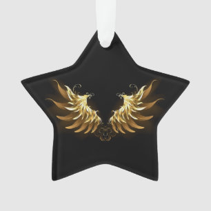 Golden Angel Wings on Black background Ornament