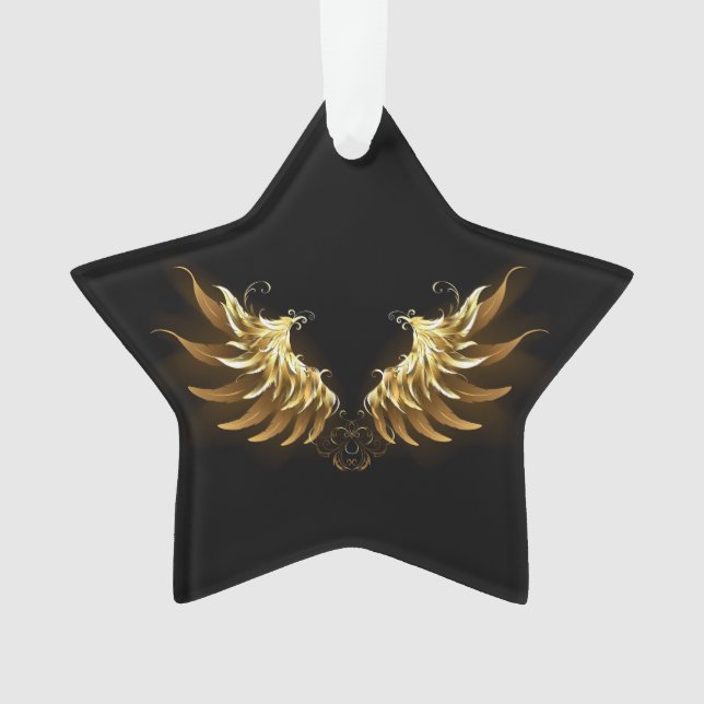 Golden Angel Wings on Black background Ornament (Front)