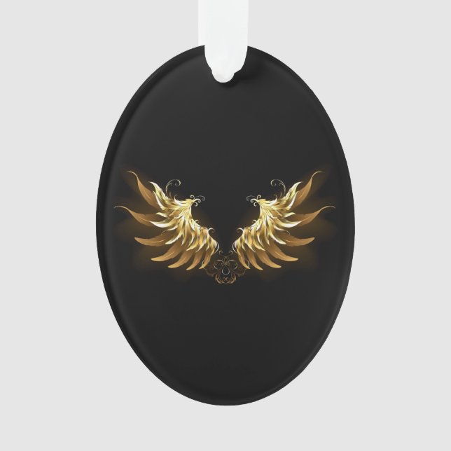 Golden Angel Wings on Black background Ornament (Front)