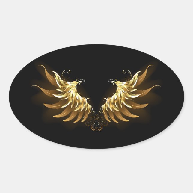 Golden Angel Wings on Black background Oval Sticker (Front)