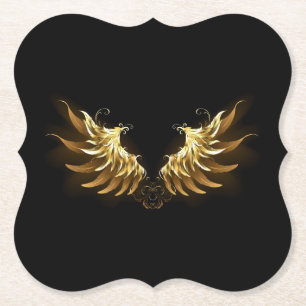 Golden Angel Wings on Black background Paper Coaster