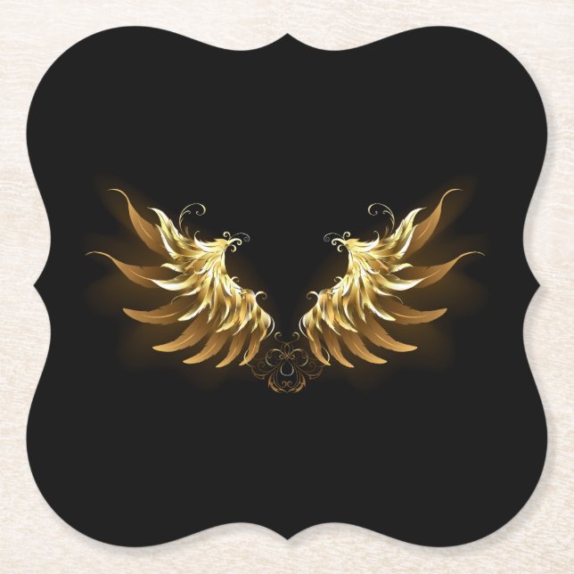 Golden Angel Wings on Black background Paper Coaster (Front)