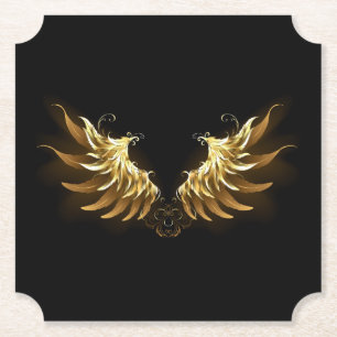 Golden Angel Wings on Black background Paper Coaster