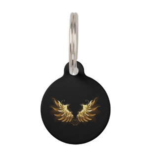 Golden Angel Wings on Black background Pet Tag
