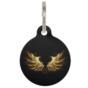 Golden Angel Wings on Black background Pet Tag