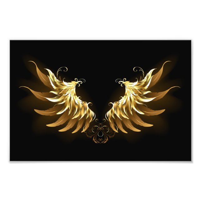 Golden Angel Wings on Black background Photo Print (Front)