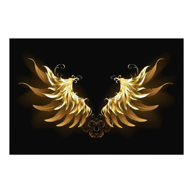 Golden Angel Wings on Black background Photo Print (Front)