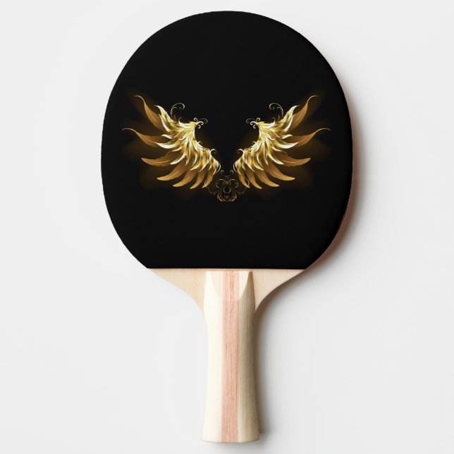 Golden Angel Wings on Black background Ping Pong Paddle (Front)