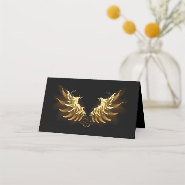Golden Angel Wings on Black background Place Card (Front)