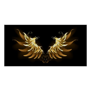 Golden Angel Wings on Black background Poster