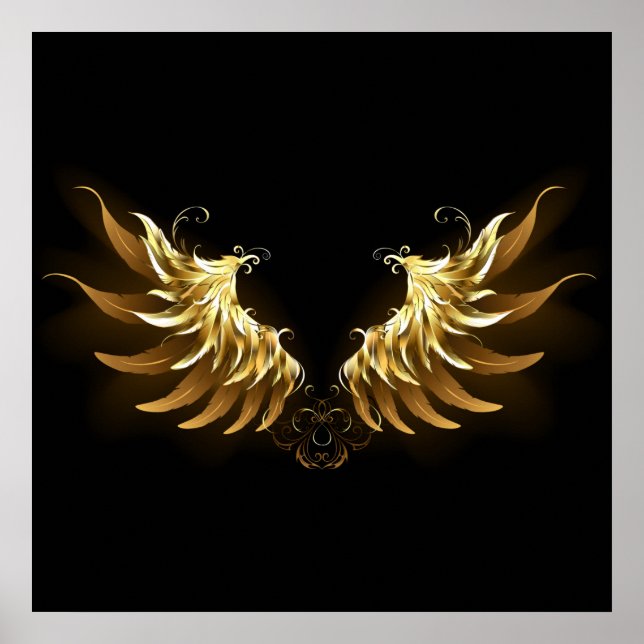 Golden Angel Wings on Black background Poster (Front)