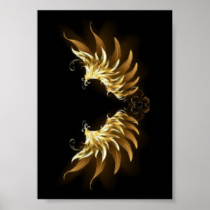 Golden Angel Wings on Black background Poster