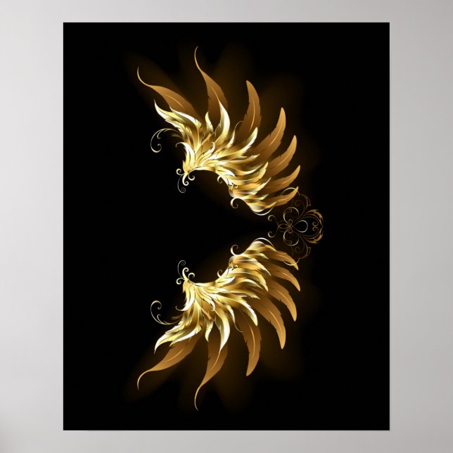 Golden Angel Wings on Black background Poster (Front)