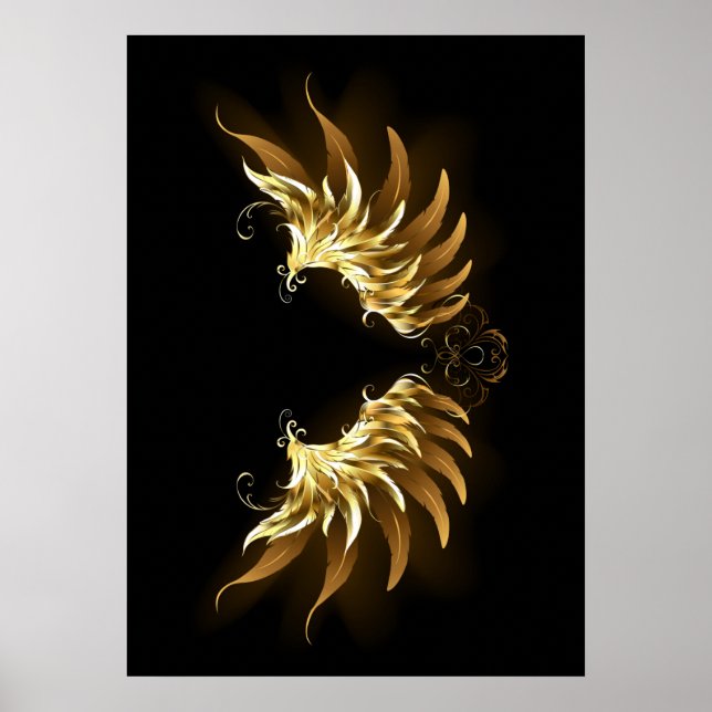 Golden Angel Wings on Black background Poster (Front)