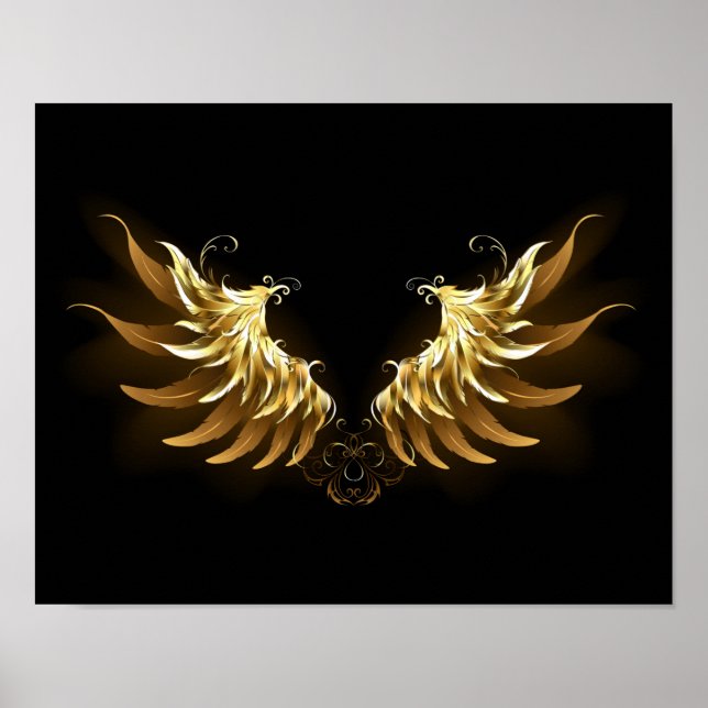 Golden Angel Wings on Black background Poster (Front)