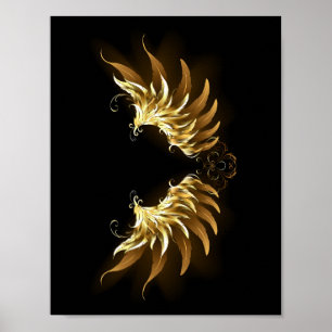 Golden Angel Wings on Black background Poster