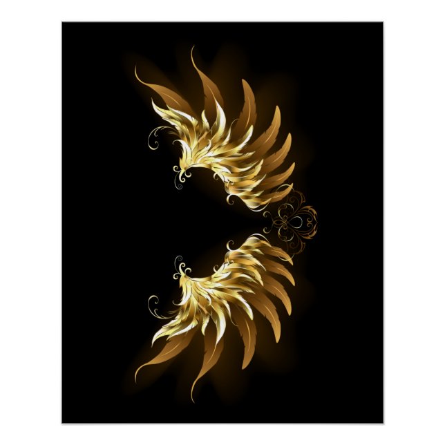 Golden Angel Wings on Black background Poster (Front)