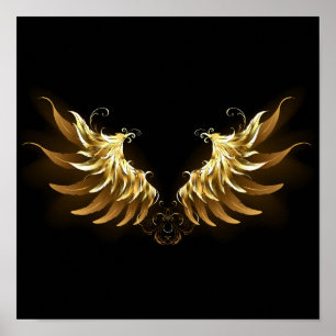 Golden Angel Wings on Black background Poster