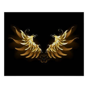 Golden Angel Wings on Black background Poster