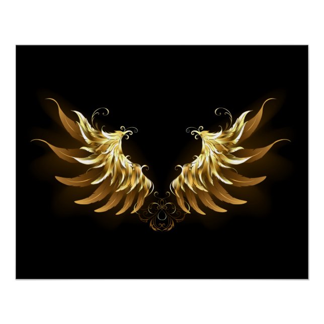 Golden Angel Wings on Black background Poster (Front)