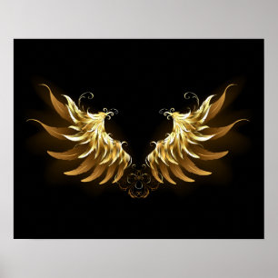 Golden Angel Wings on Black background Poster