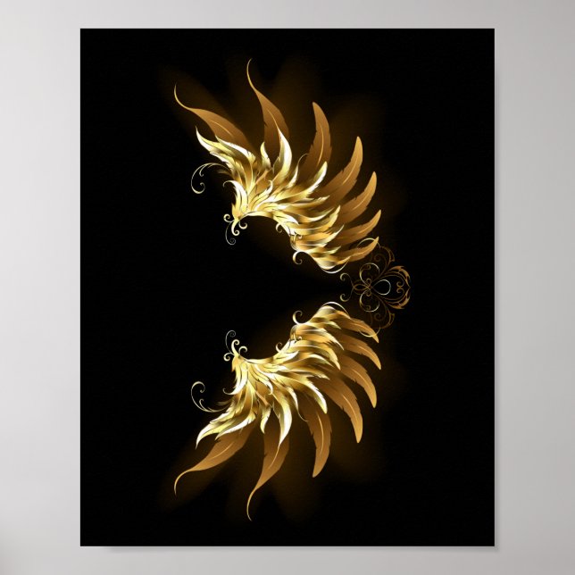 Golden Angel Wings on Black background Poster (Front)