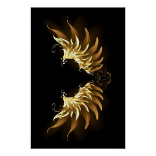 Golden Angel Wings on Black background Poster